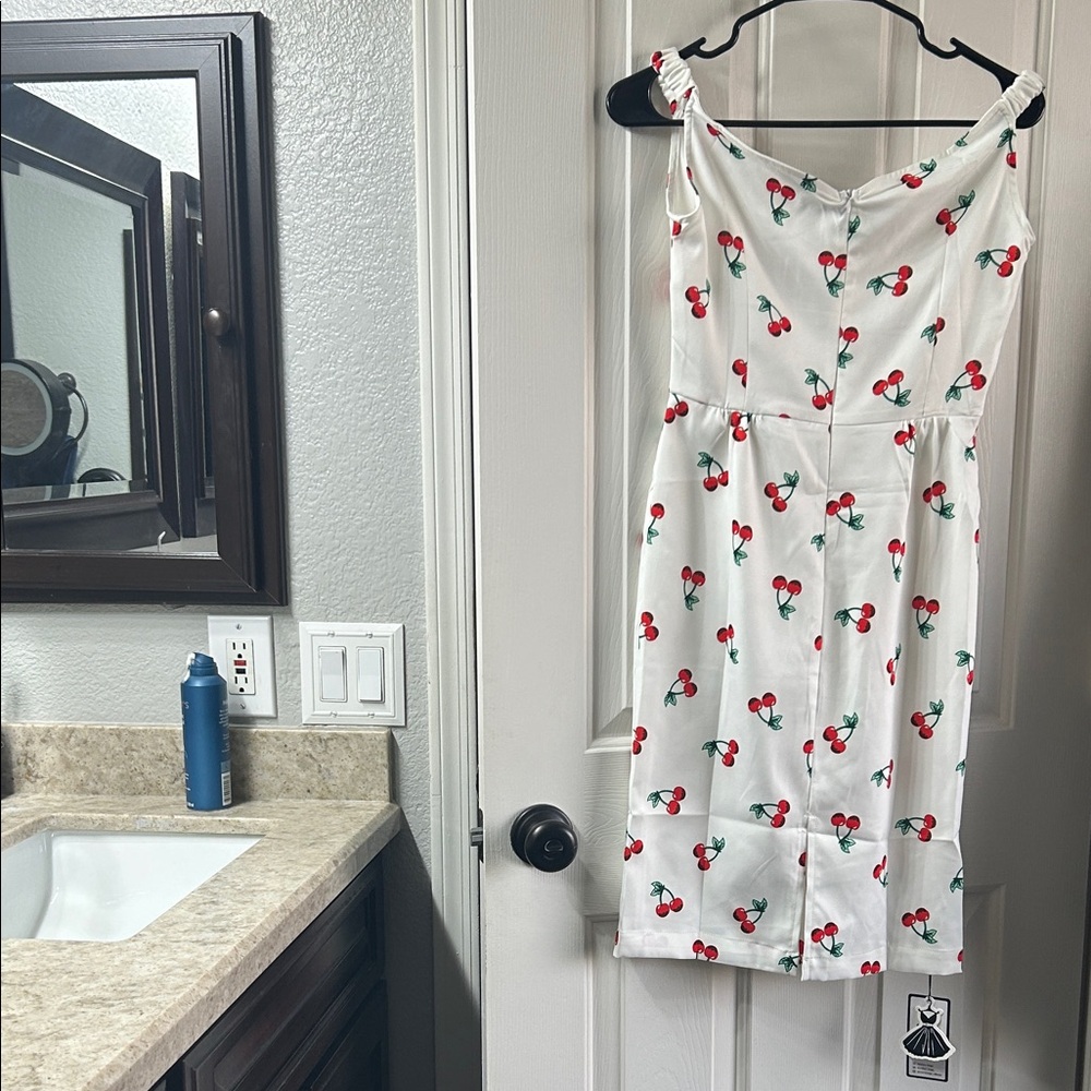 Chic White Dress with Cherry Print - Picture 4 of 4